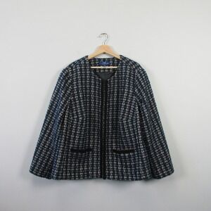 RSVP by Talbots Tweed Blazer Jacket Women 24 Blue Metallic Career Fringe 1096